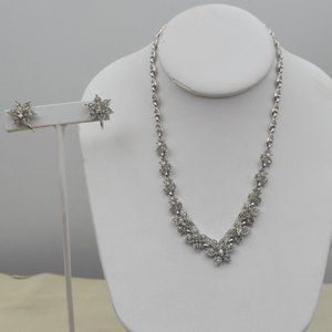 MCM Vintage BOGOFF Rhinestone & Silver Tone Necklace & Earring Set Parure